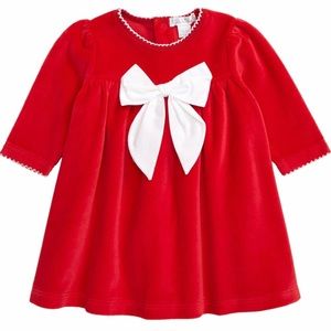 ❤️Nordstrom baby girl bow long sleeve velour dress